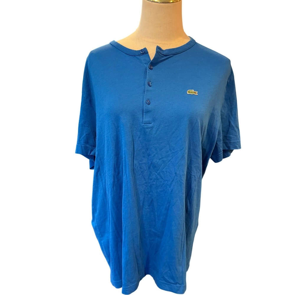 Lacoste Mens Blue 100% Pima Cotton Short Sleeve Henley Shirt Size 7 XL